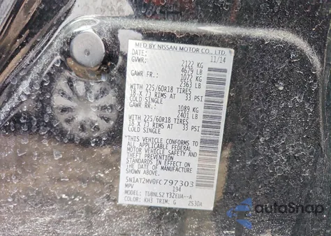 2015 Nissan Rogue Sl from USA, damaged, VIN 5N1AT2MV0FC797303